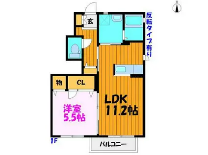 ベルメゾン桑野B(1LDK/1階)の間取り写真