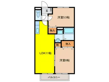 クオリア B(2LDK/1階)の間取り写真