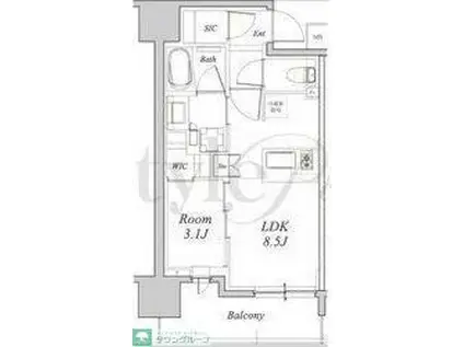BRILLIA名駅二丁目(1LDK/12階)の間取り写真