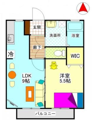 ビバリースクエアB(1LDK/1階)の間取り写真