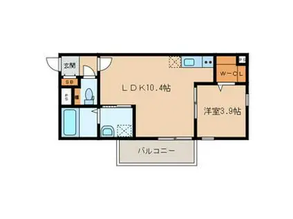 シャンテローズイースト(1LDK/2階)の間取り写真