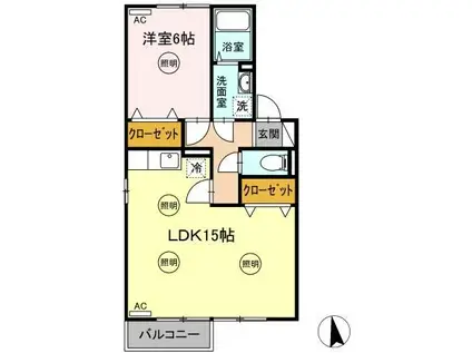 セジュール松縄A棟(1LDK/2階)の間取り写真