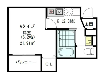 堀江3丁目(1K/2階)の間取り写真