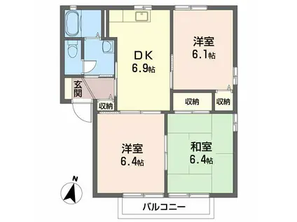 サンマリノ A棟(3DK/2階)の間取り写真