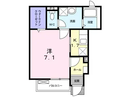 ディアイースト(1K/1階)の間取り写真