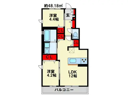 LIVE FLAT大橋(2LDK/1階)の間取り写真