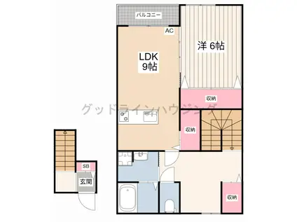 リガーレ天神東B棟(1LDK/2階)の間取り写真