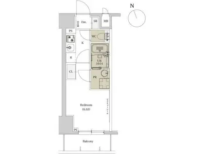 エスタート品川戸越II(1K/14階)の間取り写真