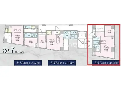 FJナインフロアビル(1LDK/7階)の間取り写真