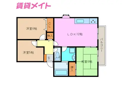 グリーンハウスしゃくなげC棟(3LDK/1階)の間取り写真