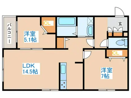 8 3W2(2LDK/1階)の間取り写真