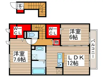 ボヌール(2LDK/2階)の間取り写真