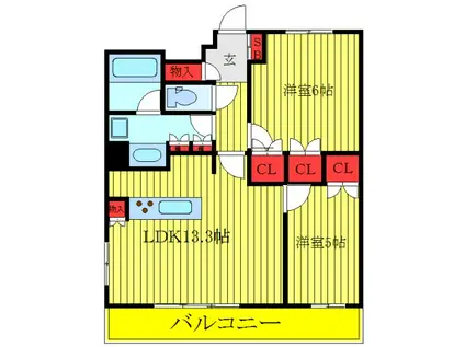 シェルゼ王子神谷(2LDK/5階)の間取り写真