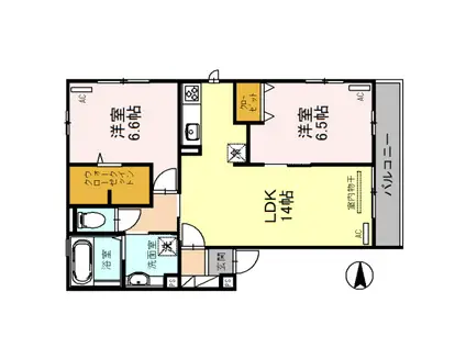 サウスガーディアン(2LDK/2階)の間取り写真