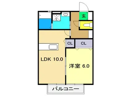 カイセイハイツ(1LDK/2階)の間取り写真