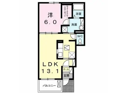 トゥー・ハーツ(1LDK/1階)の間取り写真