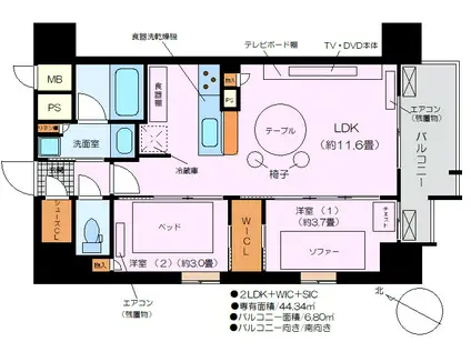 リビオレゾン靭公園(2LDK/5階)の間取り写真