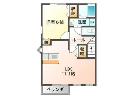 カーサリベルタB(1LDK/2階)の間取り写真