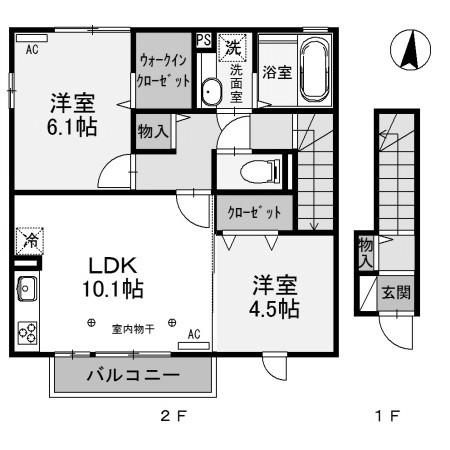 ジュネス江木(2LDK/2階)の間取り写真
