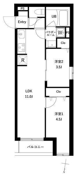 プレセダン千駄木(2LDK/1階)の間取り写真
