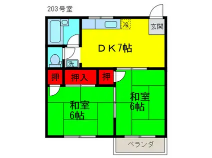 ビラカルム(2DK/2階)の間取り写真