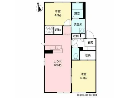 シャルム・K  C棟(2LDK/1階)の間取り写真