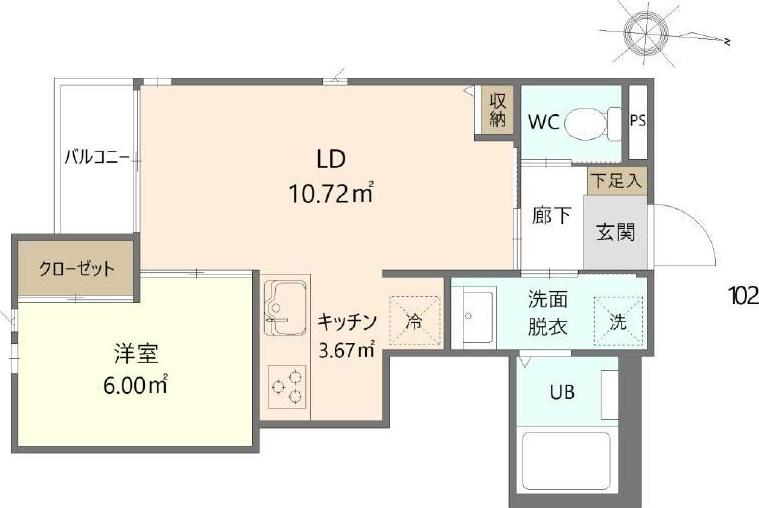 シャルマン今宿(1LDK/1階)の間取り写真