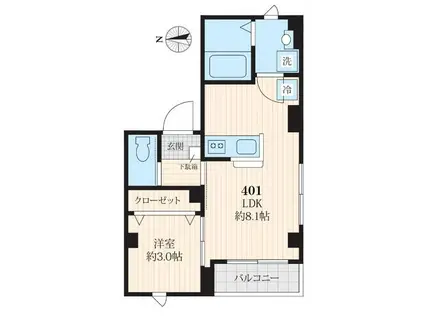 カーサ入谷II(1LDK/4階)の間取り写真