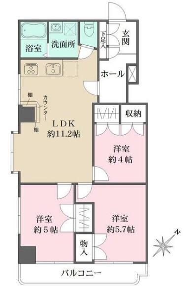 清和ビル(3LDK/6階)の間取り写真