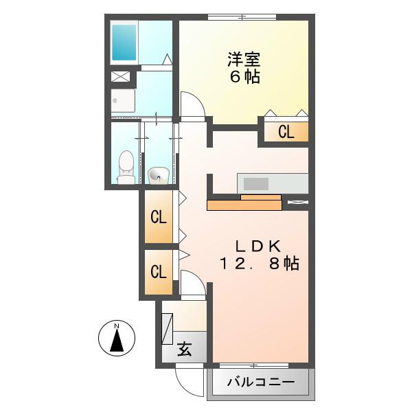 グランデ新田B(1LDK/1階)の間取り写真