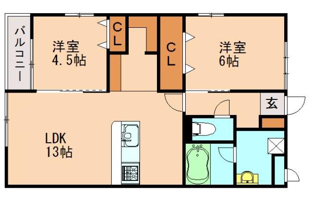 ベースメント宇美(2LDK/3階)の間取り写真
