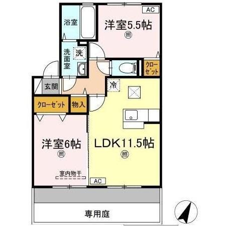 KITTENS HOUSE(2LDK/1階)の間取り写真