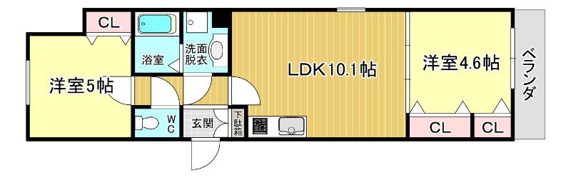 セレニティ豊川(2LDK/2階)の間取り写真