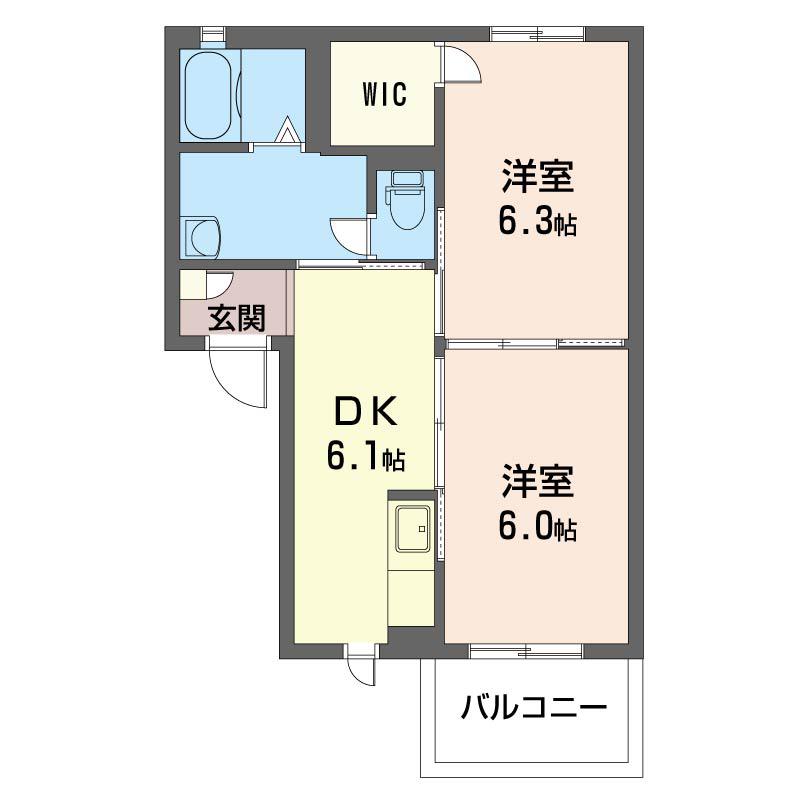 パールタウンB(2DK/2階)の間取り写真