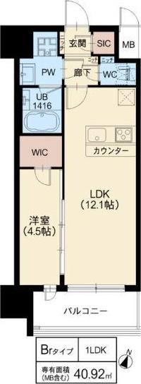スプランディッド新大阪VII(1LDK/9階)の間取り写真