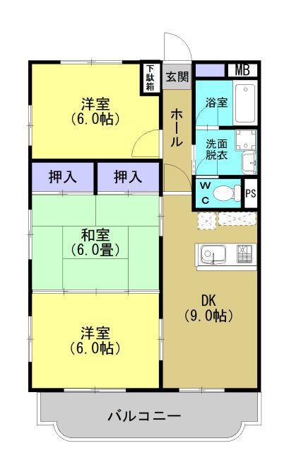 パサージュ伊敷(3DK/3階)の間取り写真