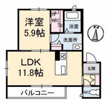 グランベレオ野上(1LDK/2階)の間取り写真