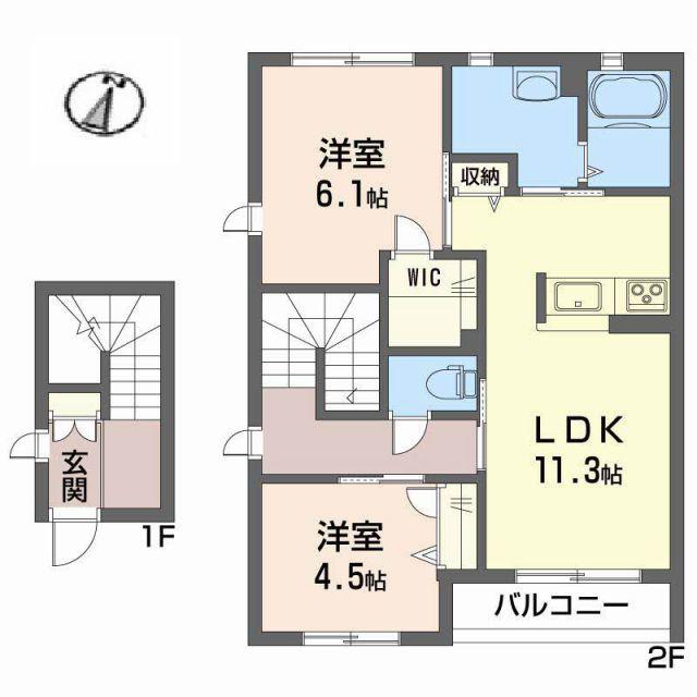 シャーメゾン・ユイナ B棟(2LDK/2階)の間取り写真
