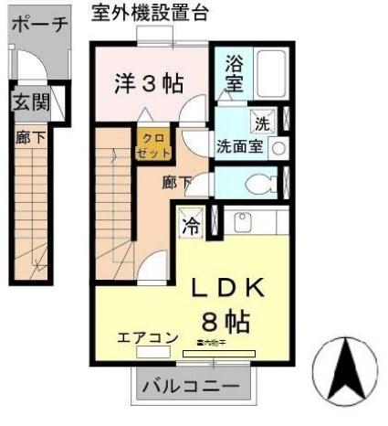 ダリア B棟(1LDK/2階)の間取り写真