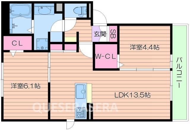 ドムス天王寺(2LDK/2階)の間取り写真