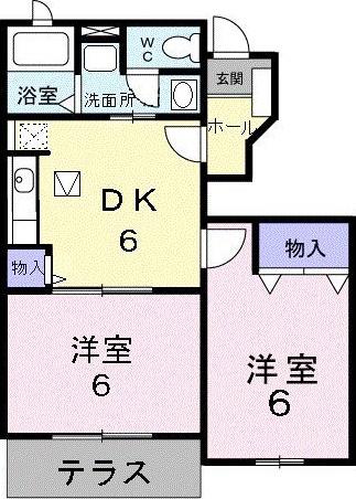 グリーン・ヒルズII(2DK/1階)の間取り写真