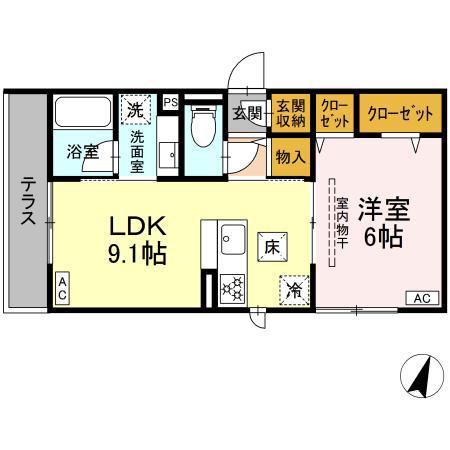フラクタス東柏ケ谷(1LDK/1階)の間取り写真