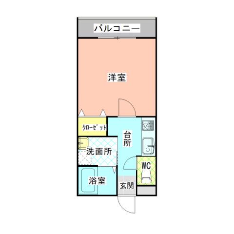 サンハイム阿品B棟(1K/2階)の間取り写真