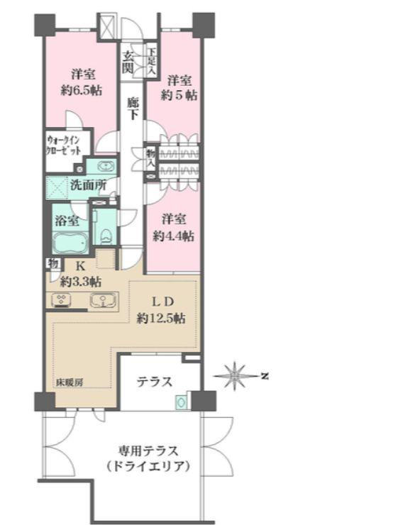 ザ・パークハウス市谷加賀町レジデンス(3LDK/1階)の間取り写真