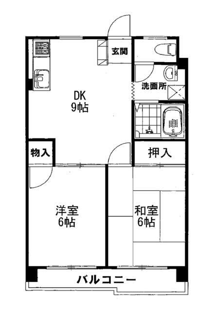 三高サンハイツ(2DK/2階)の間取り写真