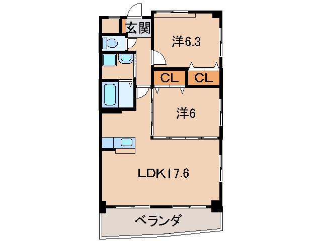 スクールサイドヴィラ(2LDK/2階)の間取り写真
