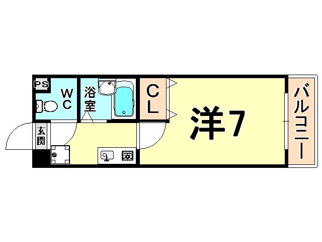 ウィット南塚口(1K/3階)の間取り写真