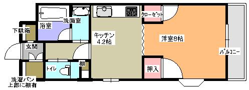 リバージュ黒瀬C棟(1DK/3階)の間取り写真