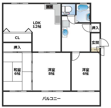 ひよどり台3団地20号棟(3LDK/4階)の間取り写真