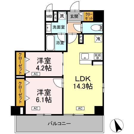ヴィラ トルチュ東刈谷(2LDK/5階)の間取り写真